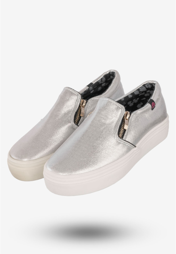 Tenisówki Damskie Półbuty Slip-on Wsuwane Buty Kylie Srebrne