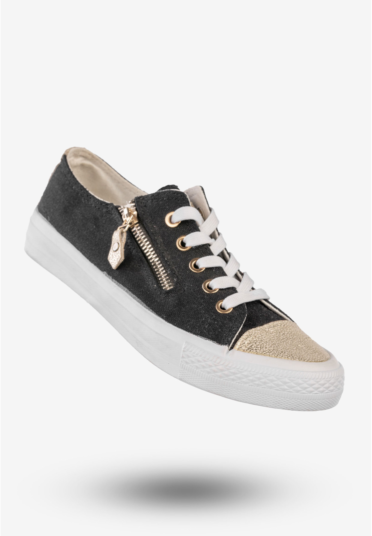Trampki Damskie Tenisówki Eleganckie Sznurowane Sport Star Czarne DD8227-1