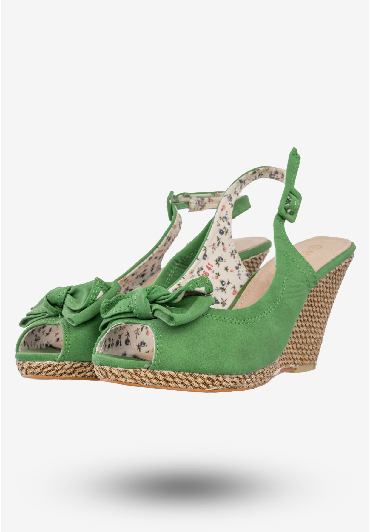 Sandały Damskie Z Kokardą Ekoskóra Buty Na Koturnie Queen ViVi Zielone 77-166
