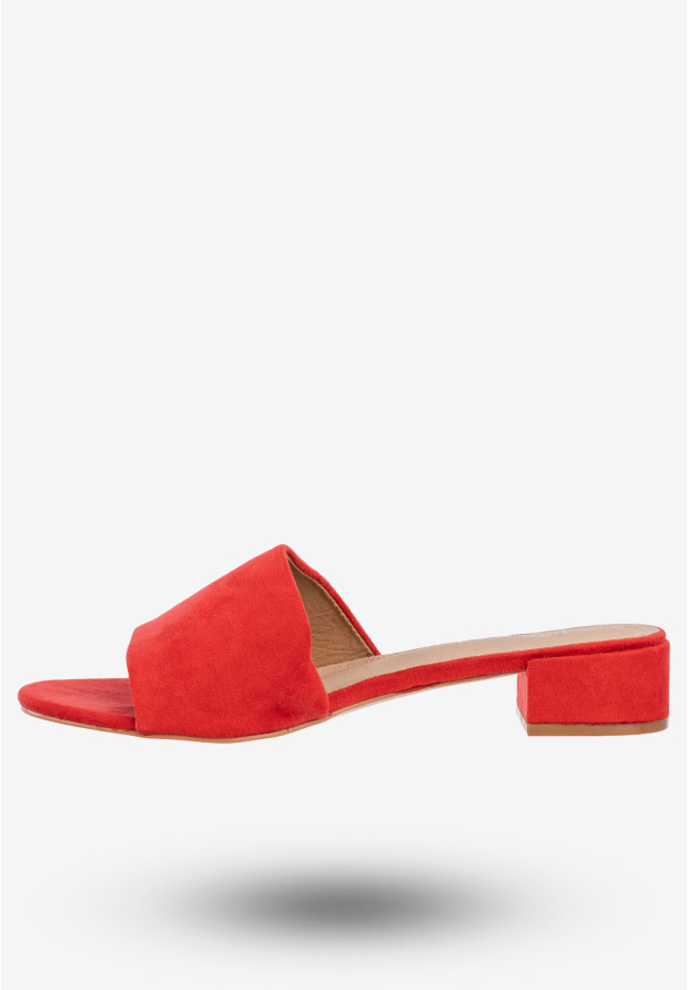 Klapki Damskie Buty Wsuwane Na Niskim Obcasie DK Czerwone 8Y6423-9
