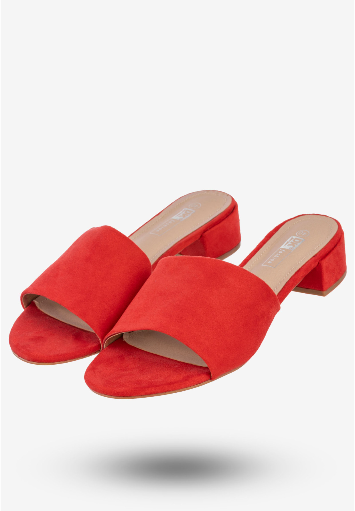 Klapki Damskie Buty Wsuwane Na Niskim Obcasie DK Czerwone 8Y6423-9