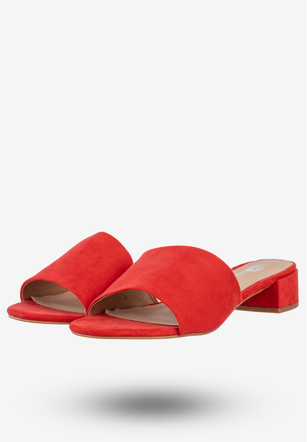 Klapki Damskie Buty Wsuwane Na Niskim Obcasie DK Czerwone 8Y6423-9