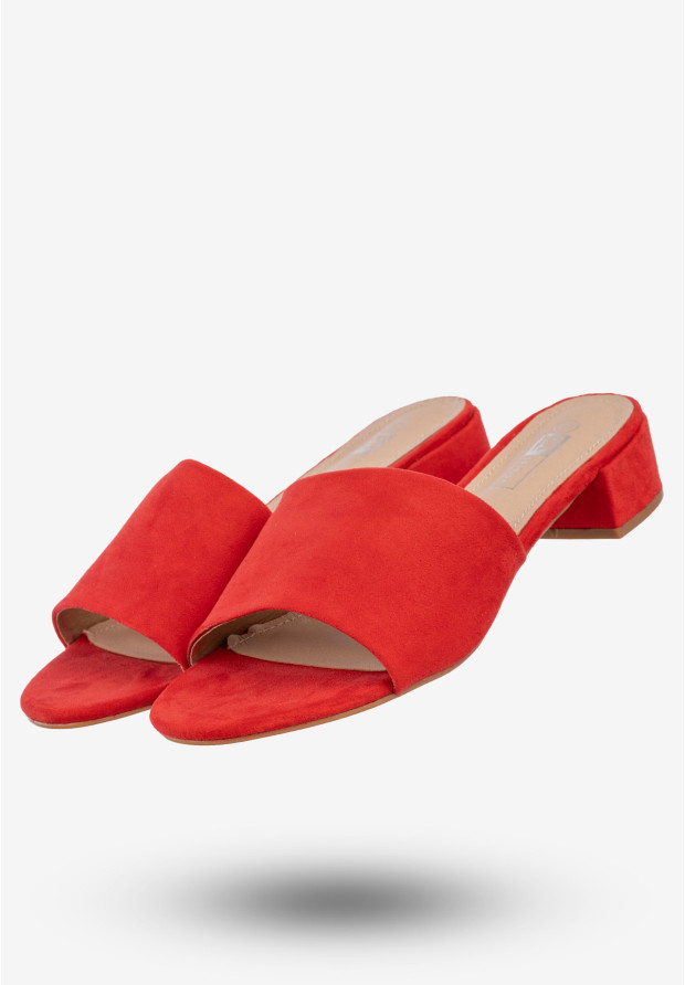 Klapki Damskie Buty Wsuwane Na Niskim Obcasie DK Czerwone 8Y6423-9