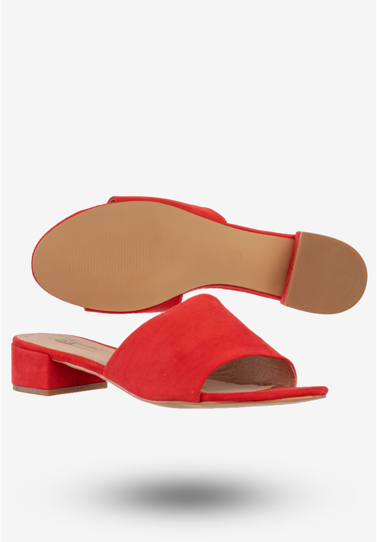 Klapki Damskie Buty Wsuwane Na Niskim Obcasie DK Czerwone 8Y6423-9
