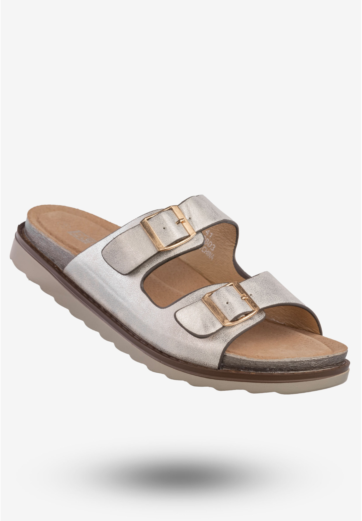 Klapki Damskie Ekoskóra Buty Wsuwane DK Julie Srebrne L16803