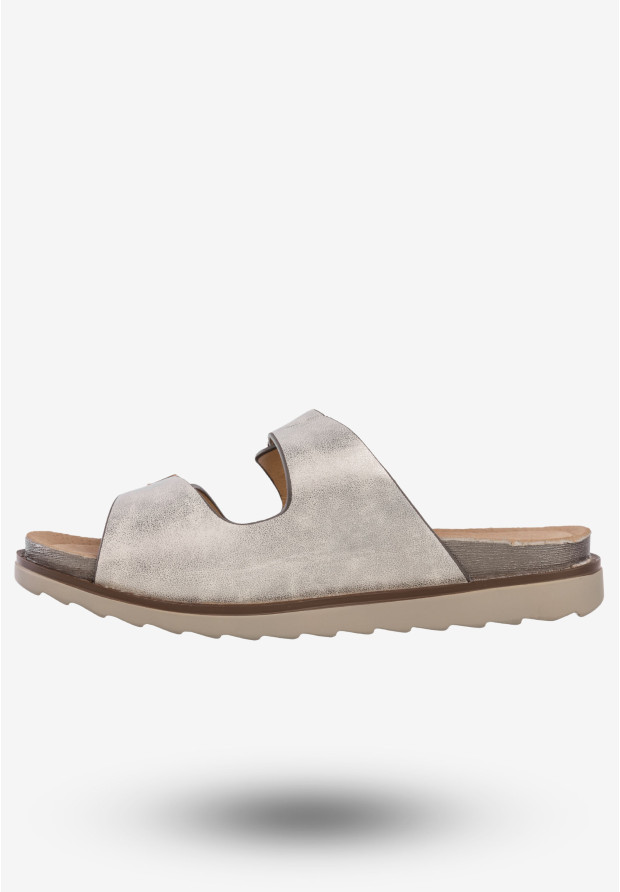 Klapki Damskie Ekoskóra Buty Wsuwane DK Julie Srebrne L16803