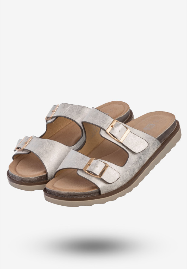 Klapki Damskie Ekoskóra Buty Wsuwane DK Julie Srebrne L16803