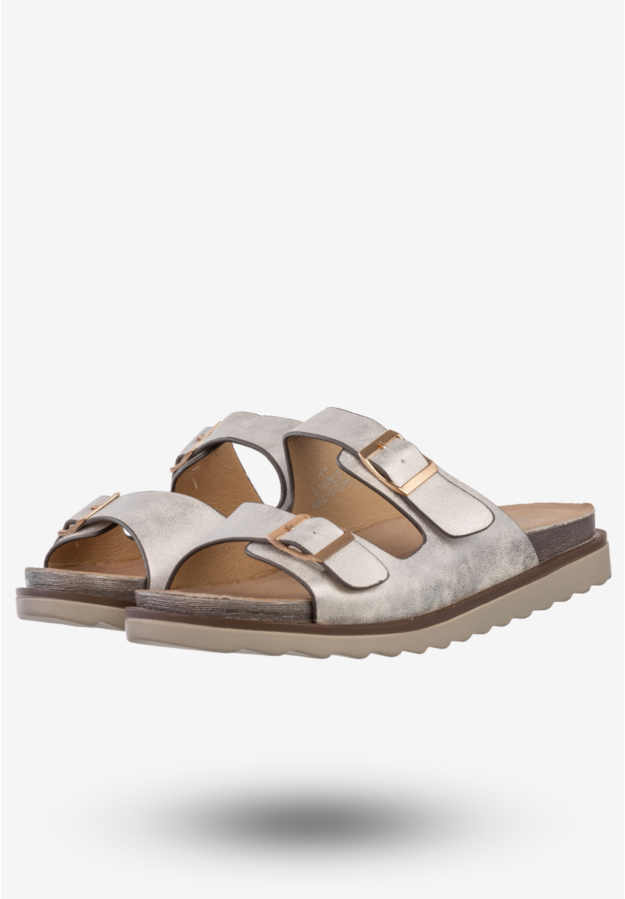 Klapki Damskie Ekoskóra Buty Wsuwane DK Julie Srebrne L16803