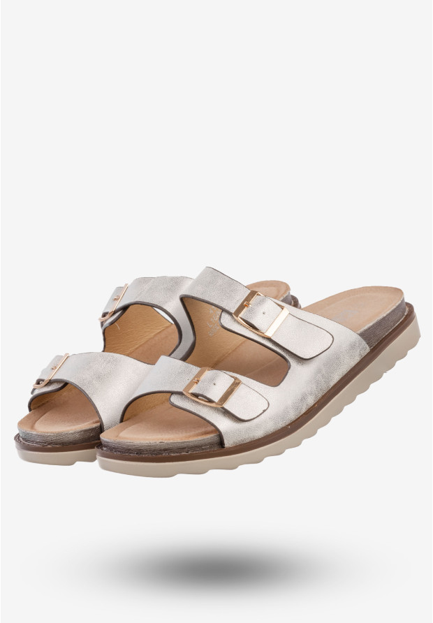 Klapki Damskie Ekoskóra Buty Wsuwane DK Julie Srebrne L16803