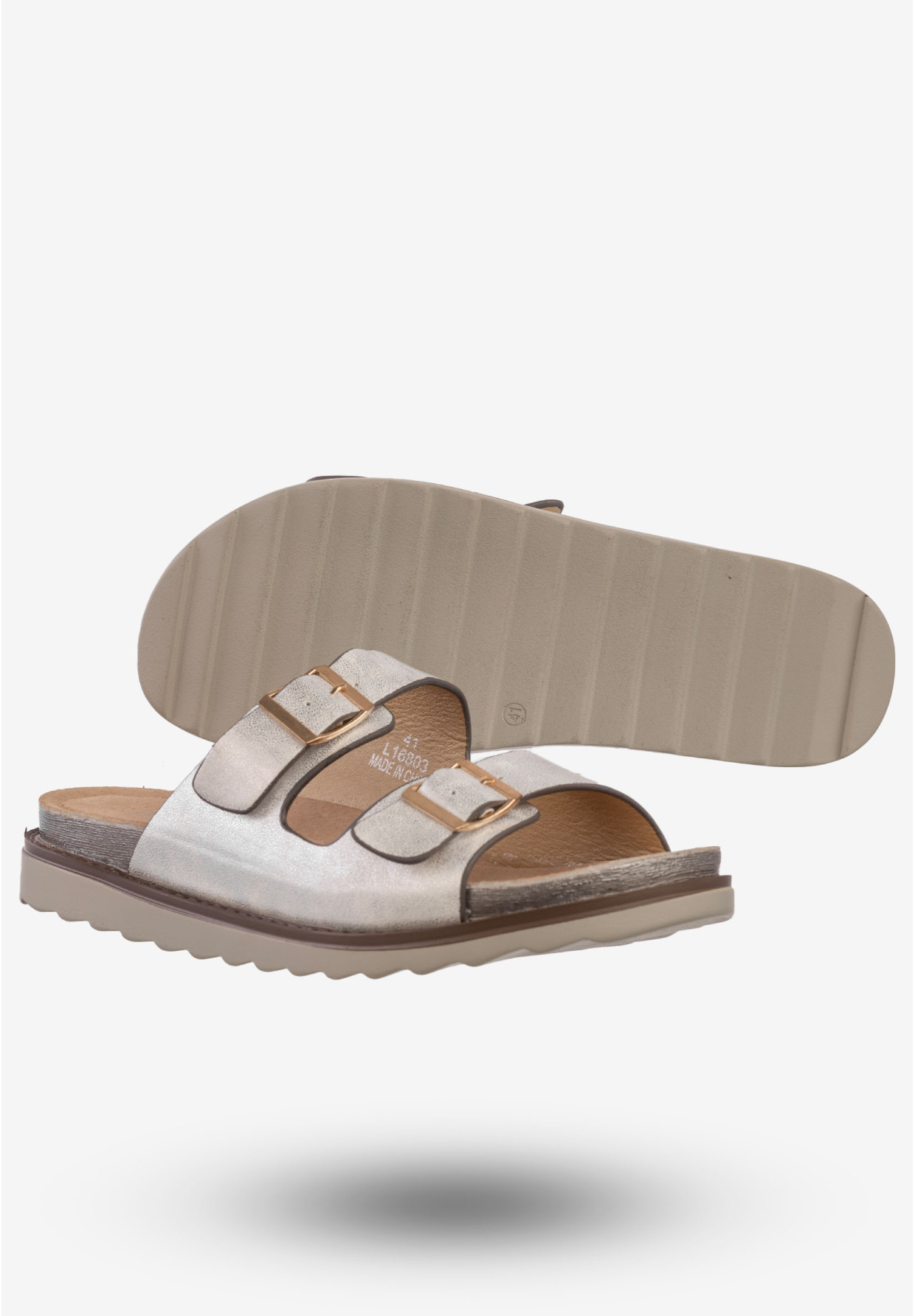 Klapki Damskie Ekoskóra Buty Wsuwane DK Julie Srebrne L16803