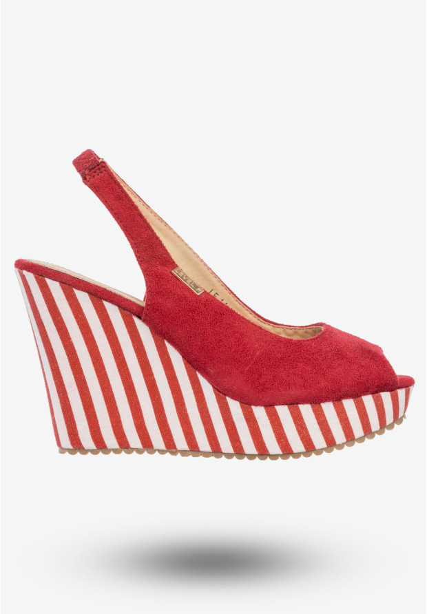 Sandały Damskie Buty Na Koturnie W Paski Wysokie Level F Czerwone 7SF-QH84528F