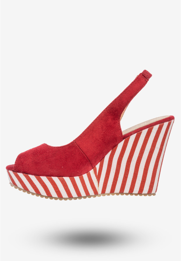 Sandały Damskie Buty Na Koturnie W Paski Wysokie Level F Czerwone 7SF-QH84528F