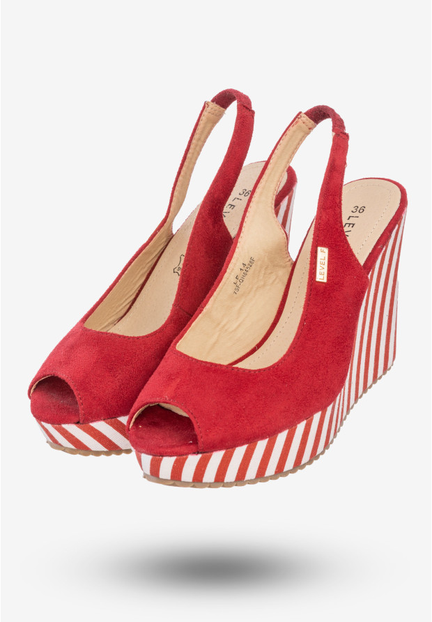 Sandały Damskie Buty Na Koturnie W Paski Wysokie Level F Czerwone 7SF-QH84528F