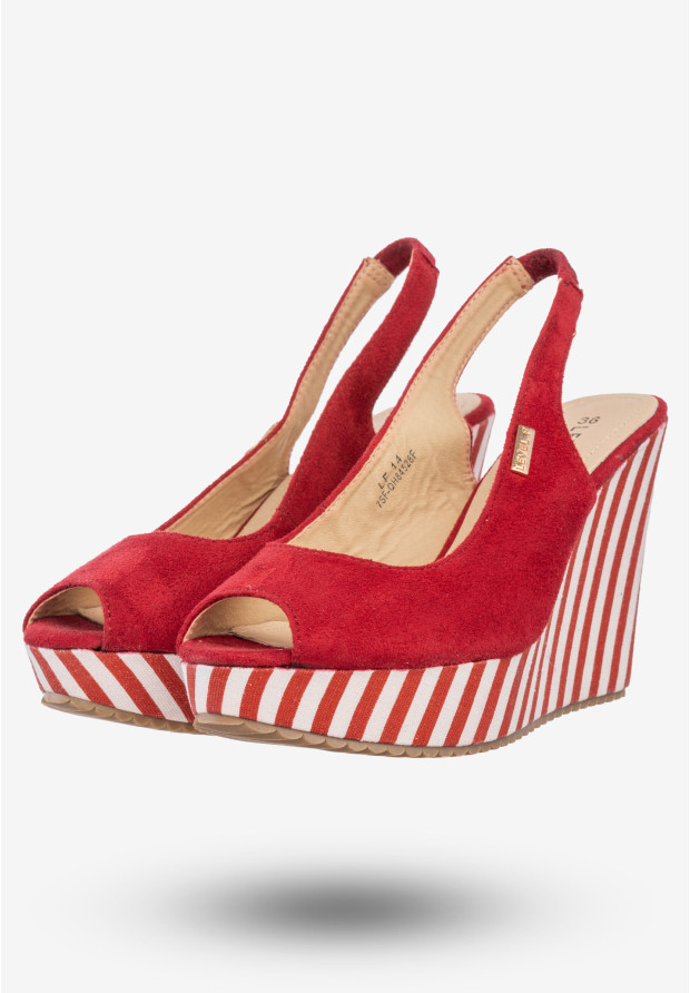 Sandały Damskie Buty Na Koturnie W Paski Wysokie Level F Czerwone 7SF-QH84528F