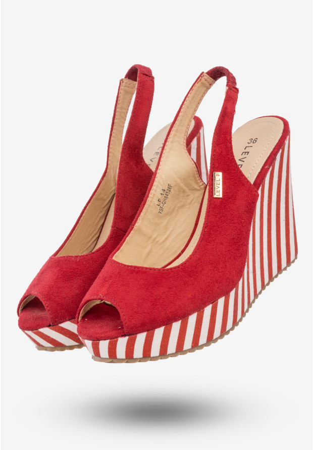 Sandały Damskie Buty Na Koturnie W Paski Wysokie Level F Czerwone 7SF-QH84528F