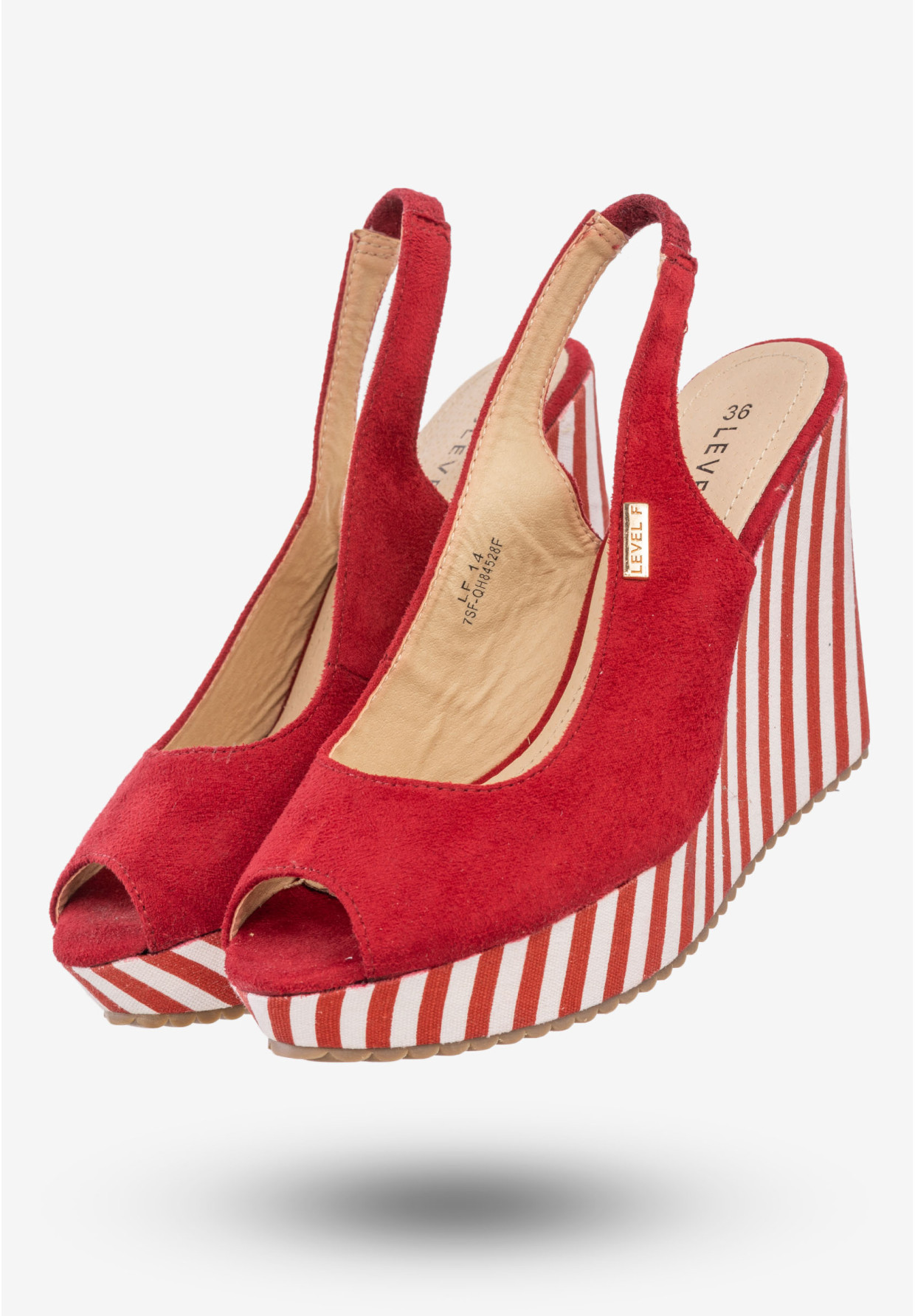 Sandały Damskie Buty Na Koturnie W Paski Wysokie Level F Czerwone 7SF-QH84528F