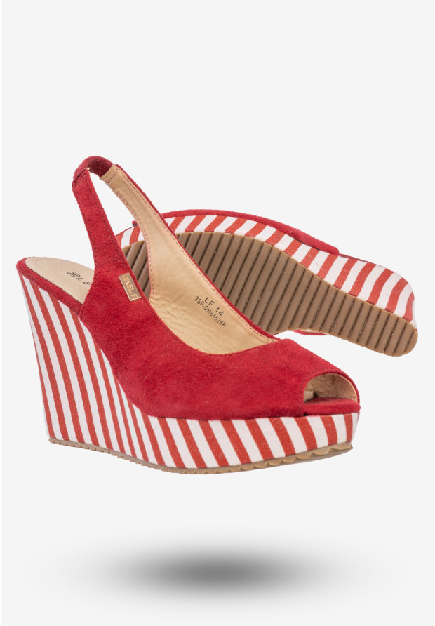 Sandały Damskie Buty Na Koturnie W Paski Wysokie Level F Czerwone 7SF-QH84528F