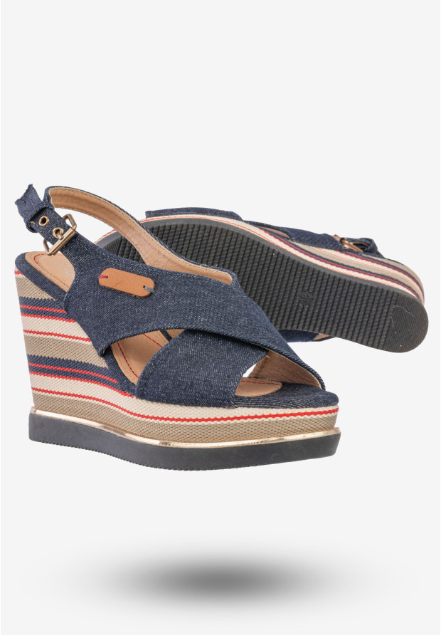 Sandały Na Koturnie Damskie Buty Zapinane Wysokie DK Jeans