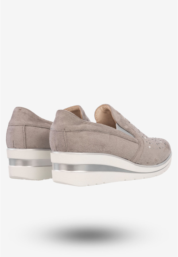 Półbuty Damskie Buty Na Koturnie Z Ozdobami Jezzi Szare RMR1738-8