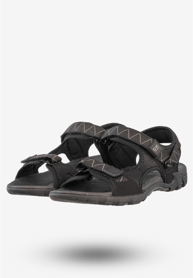 Sandały Męskie Ekoskóra Buty Na Rzepy Letnie DK Czarny/Szary S9507