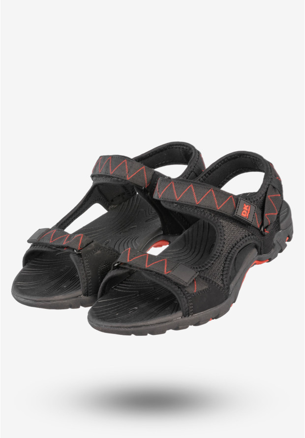 Sandały Męskie Ekoskóra Buty Na Rzepy Letnie DK Czarny/Czerwony S9507