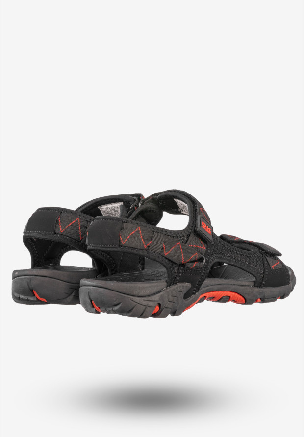 Sandały Męskie Ekoskóra Buty Na Rzepy Letnie DK Czarny/Czerwony S9507