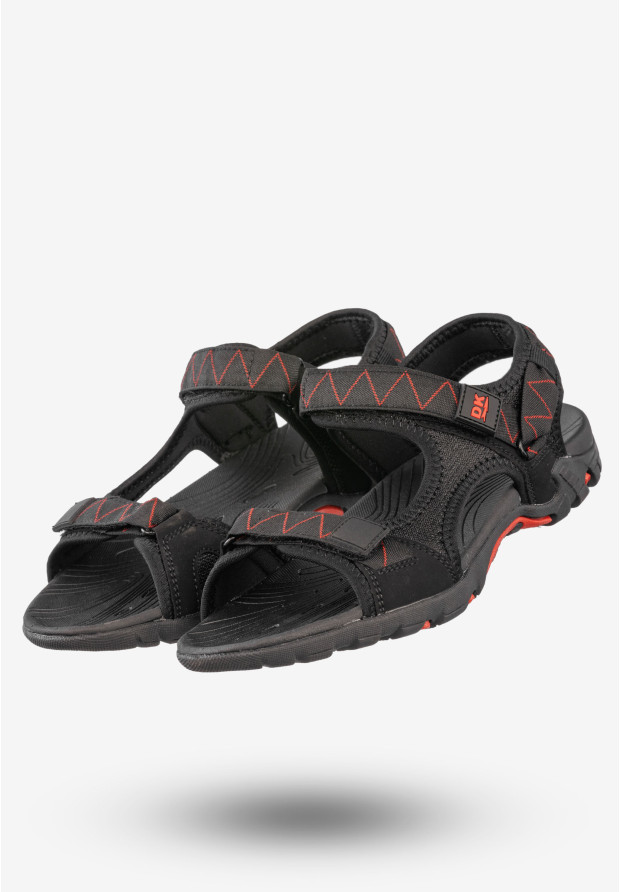Sandały Męskie Ekoskóra Buty Na Rzepy Letnie DK Czarny/Czerwony S9507