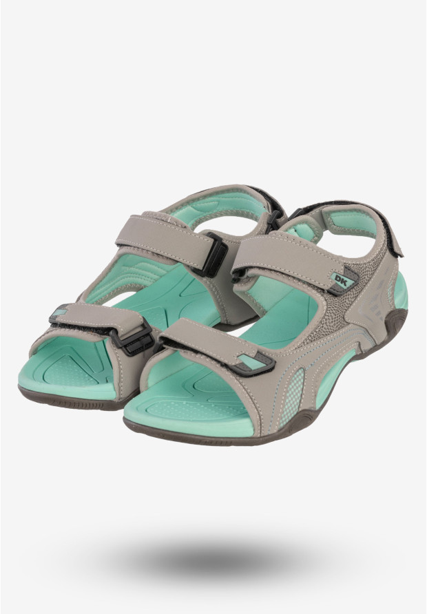 Sandały Męskie Ekoskóra Buty Na Rzepy Letnie DK Szary/Zielony DK3431