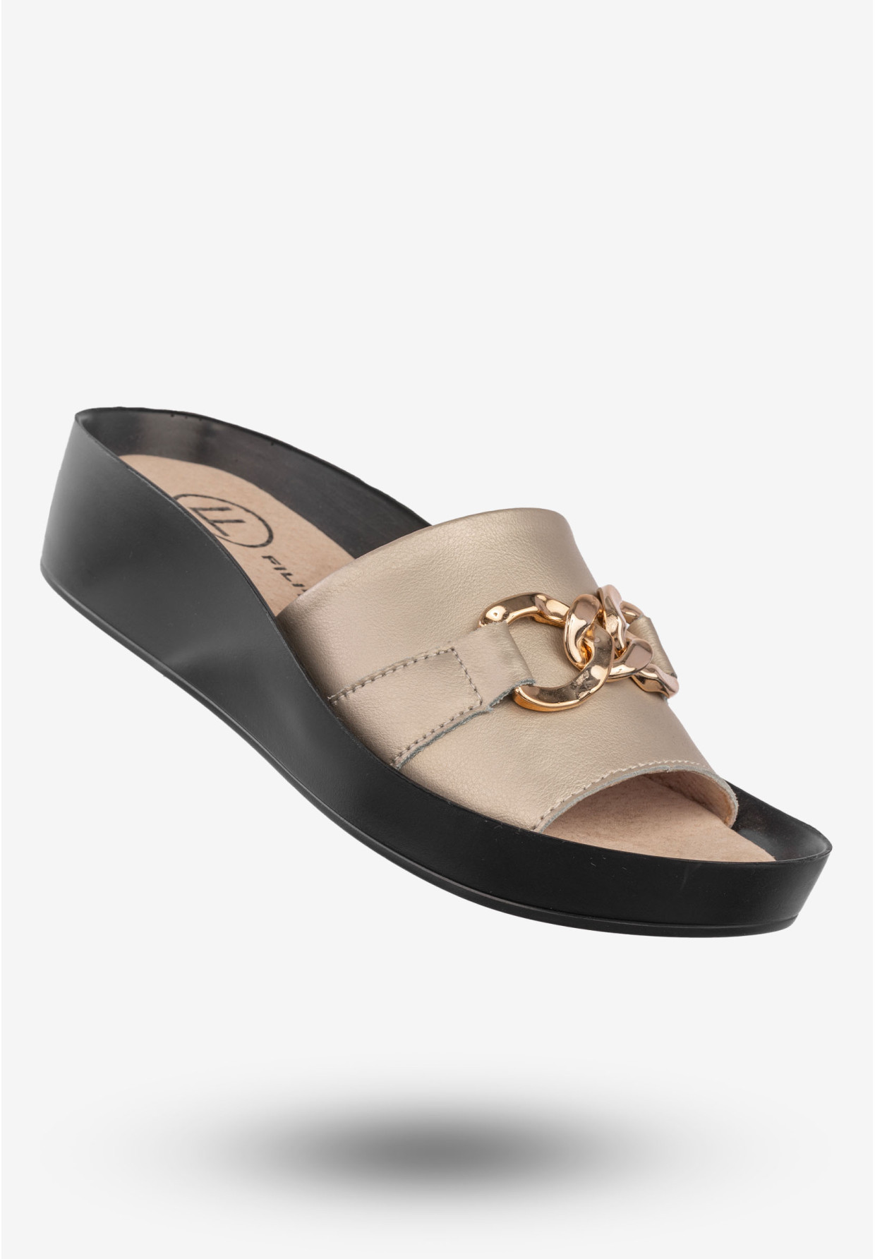 Klapki Damskie Skórzane Buty Eleganckie Filippo Złote DK3590/22