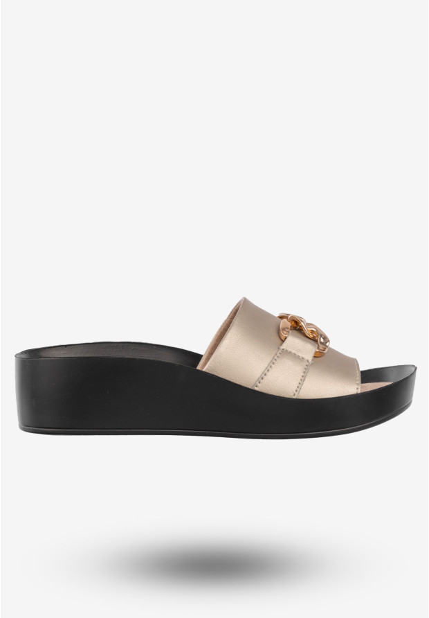 Klapki Damskie Skórzane Buty Eleganckie Filippo Złote DK3590/22