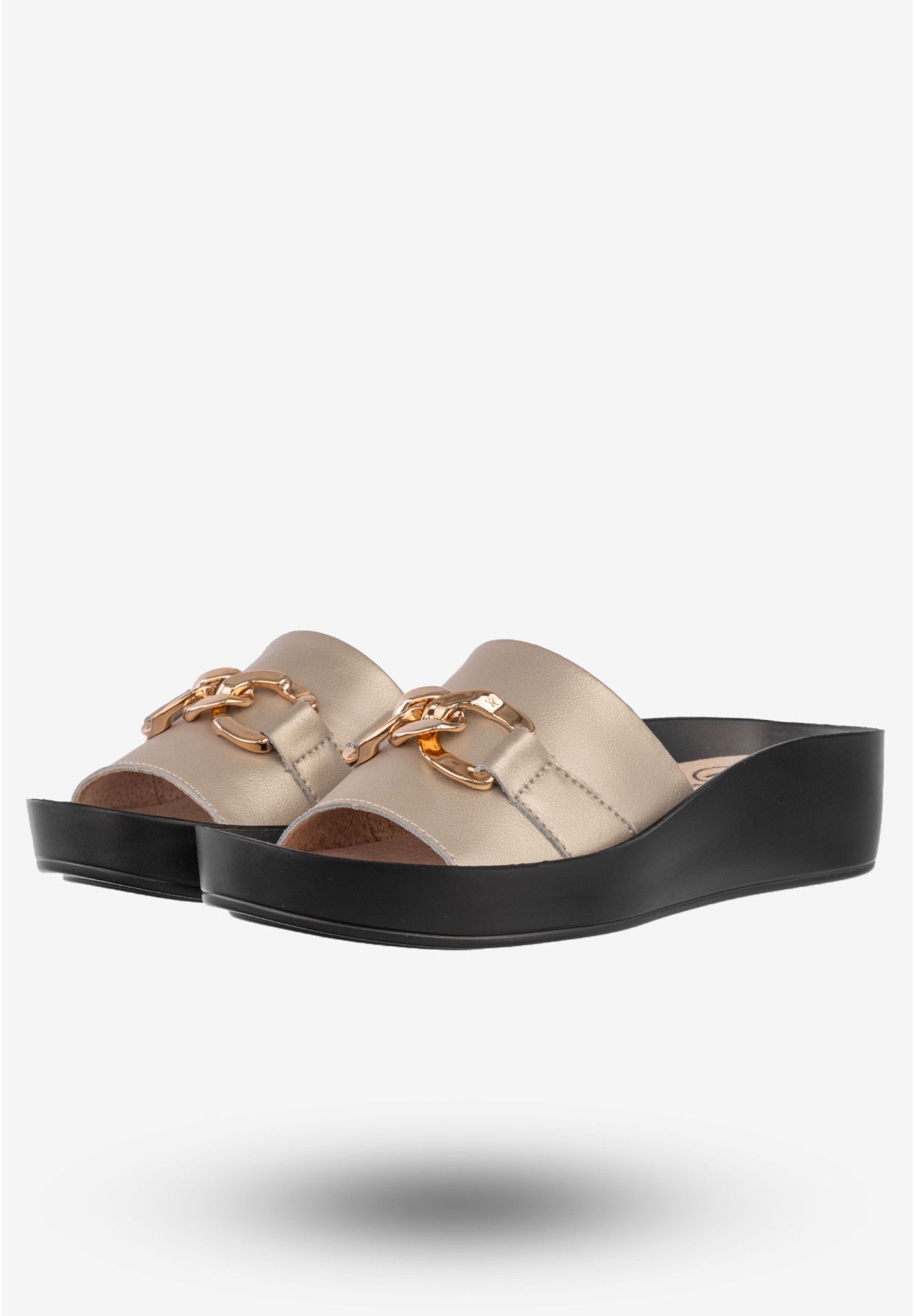 Klapki Damskie Skórzane Buty Eleganckie Filippo Złote DK3590/22