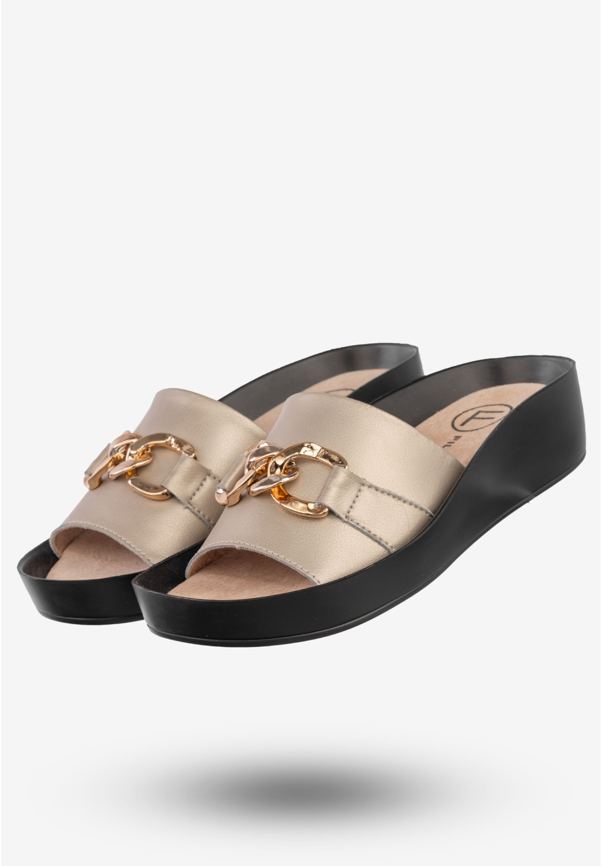 Klapki Damskie Skórzane Buty Eleganckie Filippo Złote DK3590/22