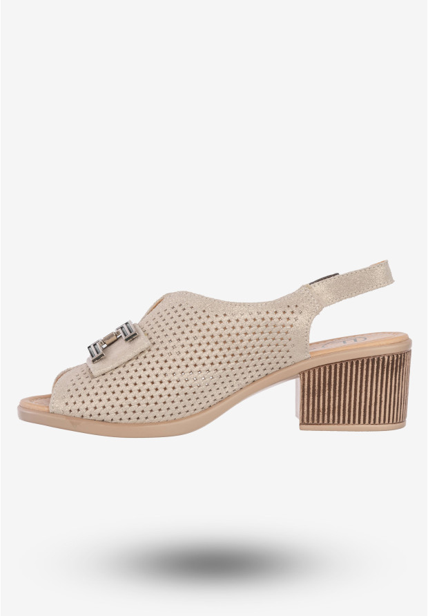 Sandały Damskie Skórzane Buty Na Obcasie Filippo Złote DS6033/24