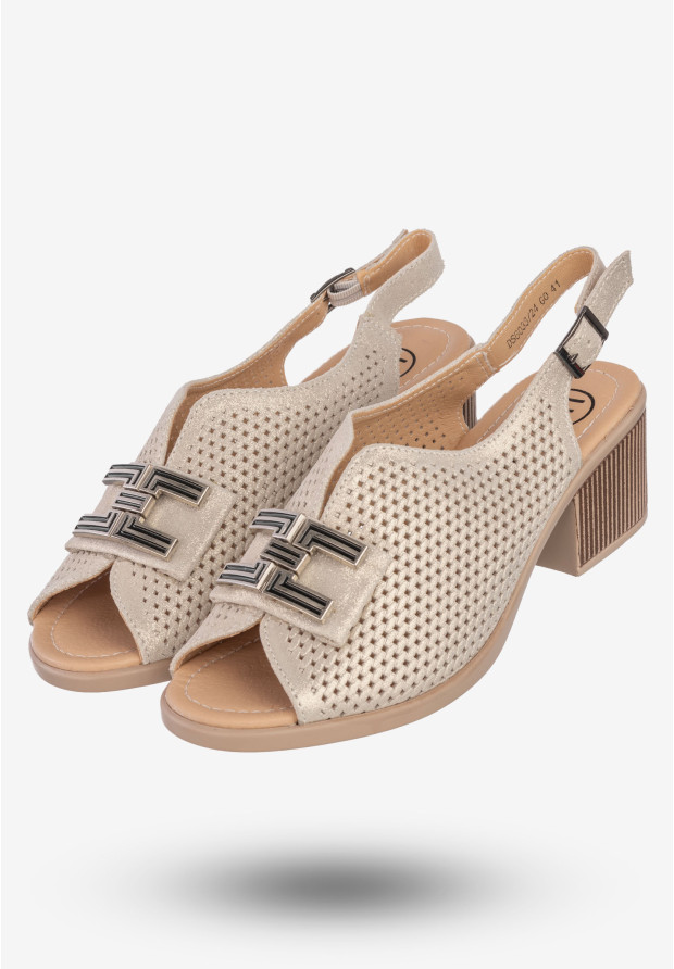Sandały Damskie Skórzane Buty Na Obcasie Filippo Złote DS6033/24