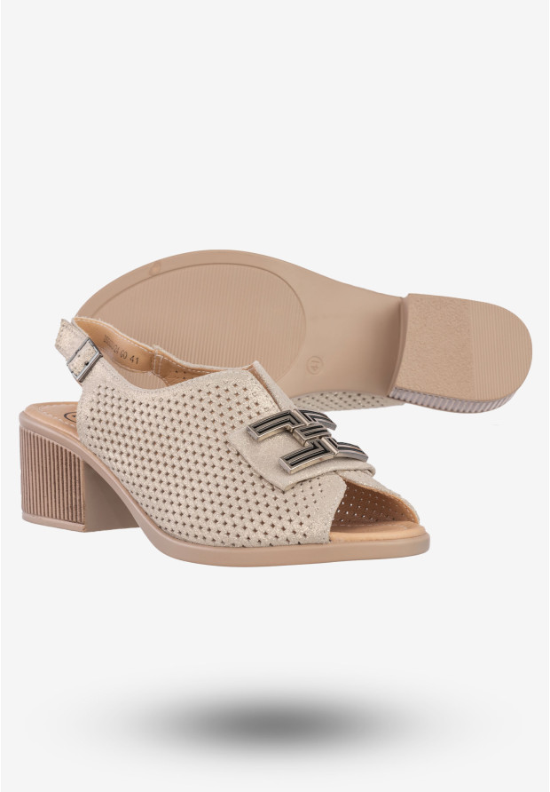 Sandały Damskie Skórzane Buty Na Obcasie Filippo Złote DS6033/24