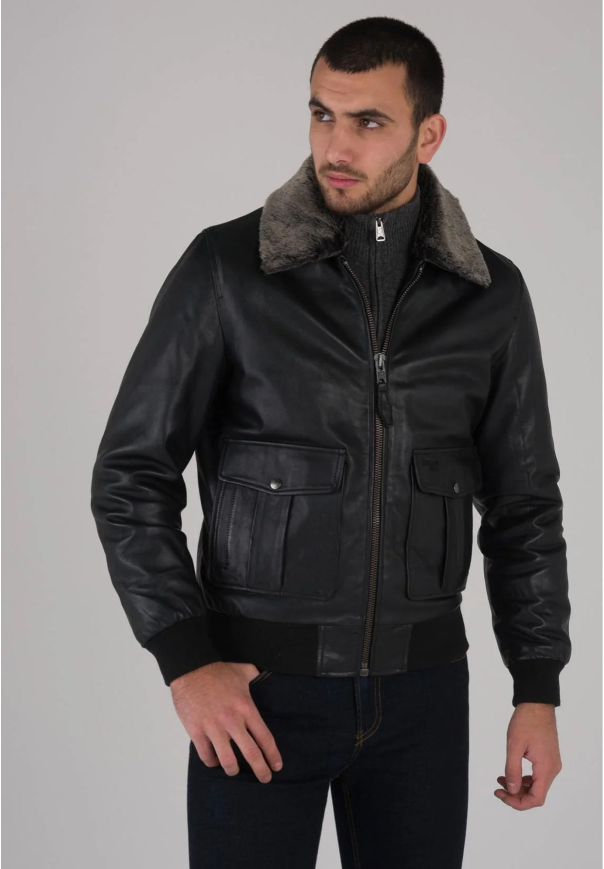 Kurtka Męska Pilotka Owcza Skóra Czarna LeatherJack
