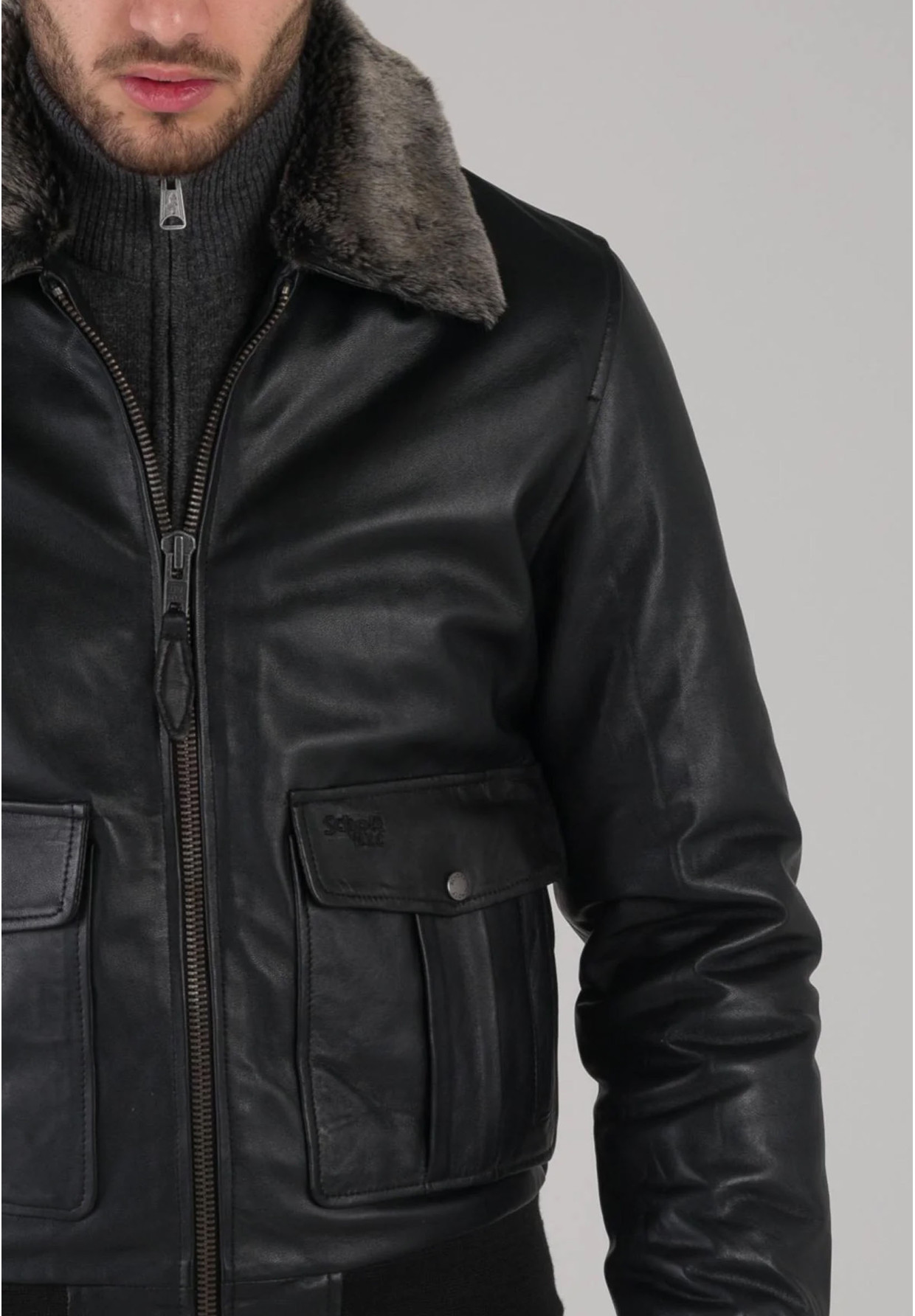 Kurtka Męska Pilotka Owcza Skóra Czarna LeatherJack