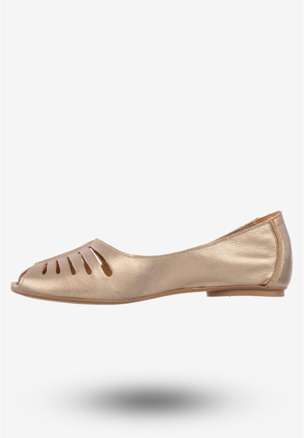Baleriny Damskie Skórzane Buty Eleganckie Półbuty Maciejka Złote