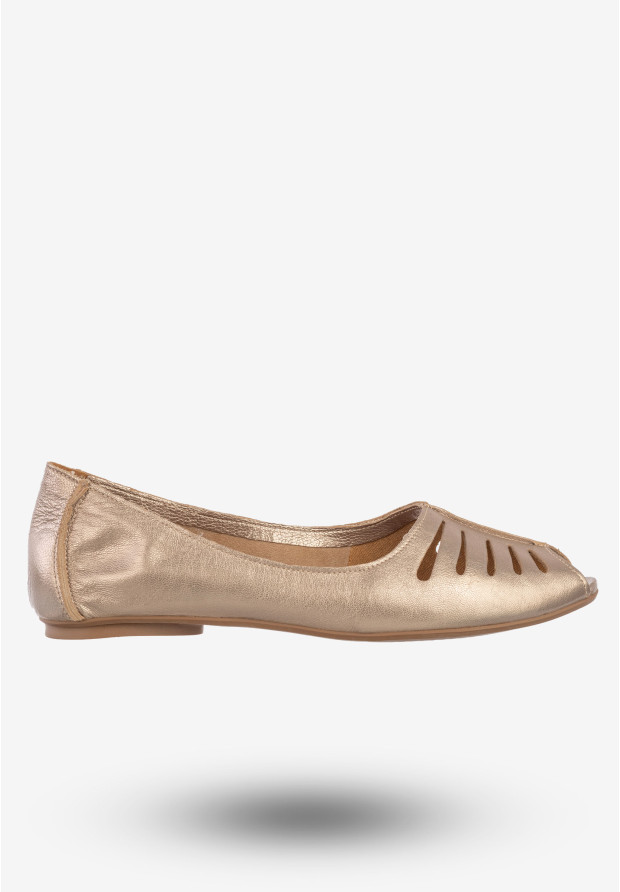 Baleriny Damskie Skórzane Buty Eleganckie Półbuty Maciejka Złote