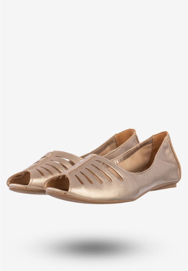 Baleriny Damskie Skórzane Buty Eleganckie Półbuty Maciejka Złote