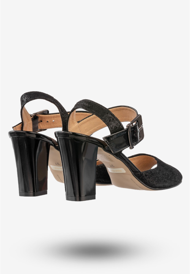 Sandały Na Słupku Damskie Skórzane Buty Eleganckie RJHejduk Czarne