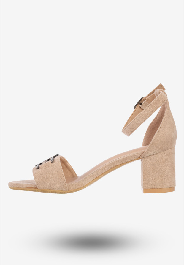 Sandały Damskie Na Klocku Buty Eleganckie Potocki Beżowe 23-20008BG