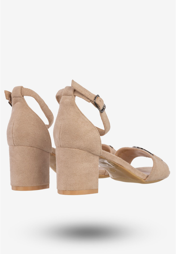 Sandały Damskie Na Klocku Buty Eleganckie Potocki Beżowe 23-20008BG