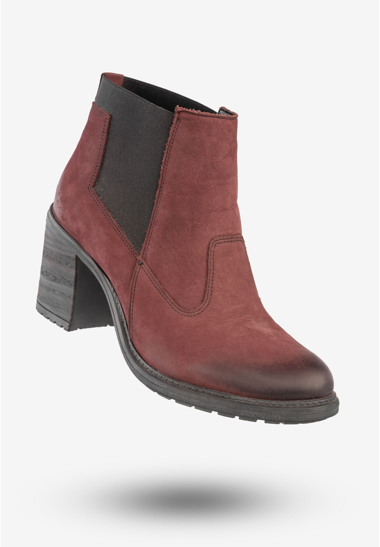 Botki Damskie Skórzane Buty Na Klocku Rammit Bordowe 930/5