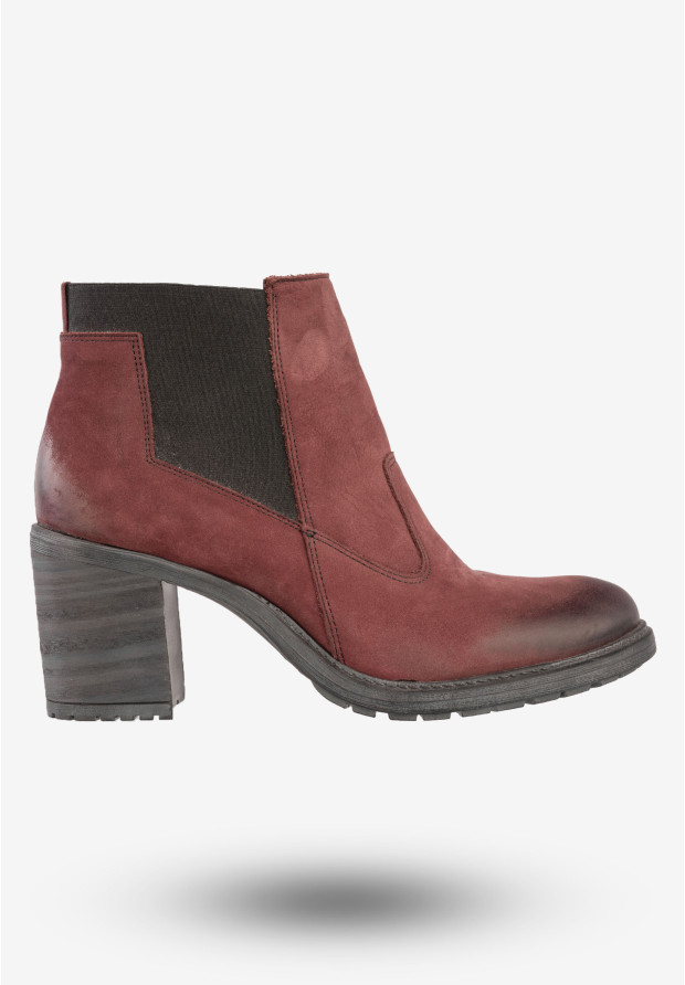 Botki Damskie Skórzane Buty Na Klocku Rammit Bordowe 930/5