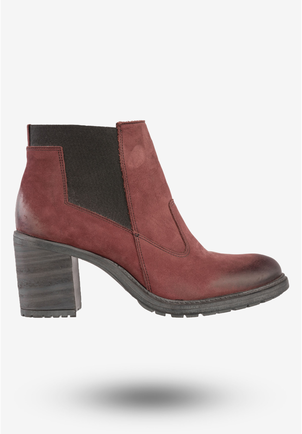 Botki Damskie Skórzane Buty Na Klocku Rammit Bordowe 930/5