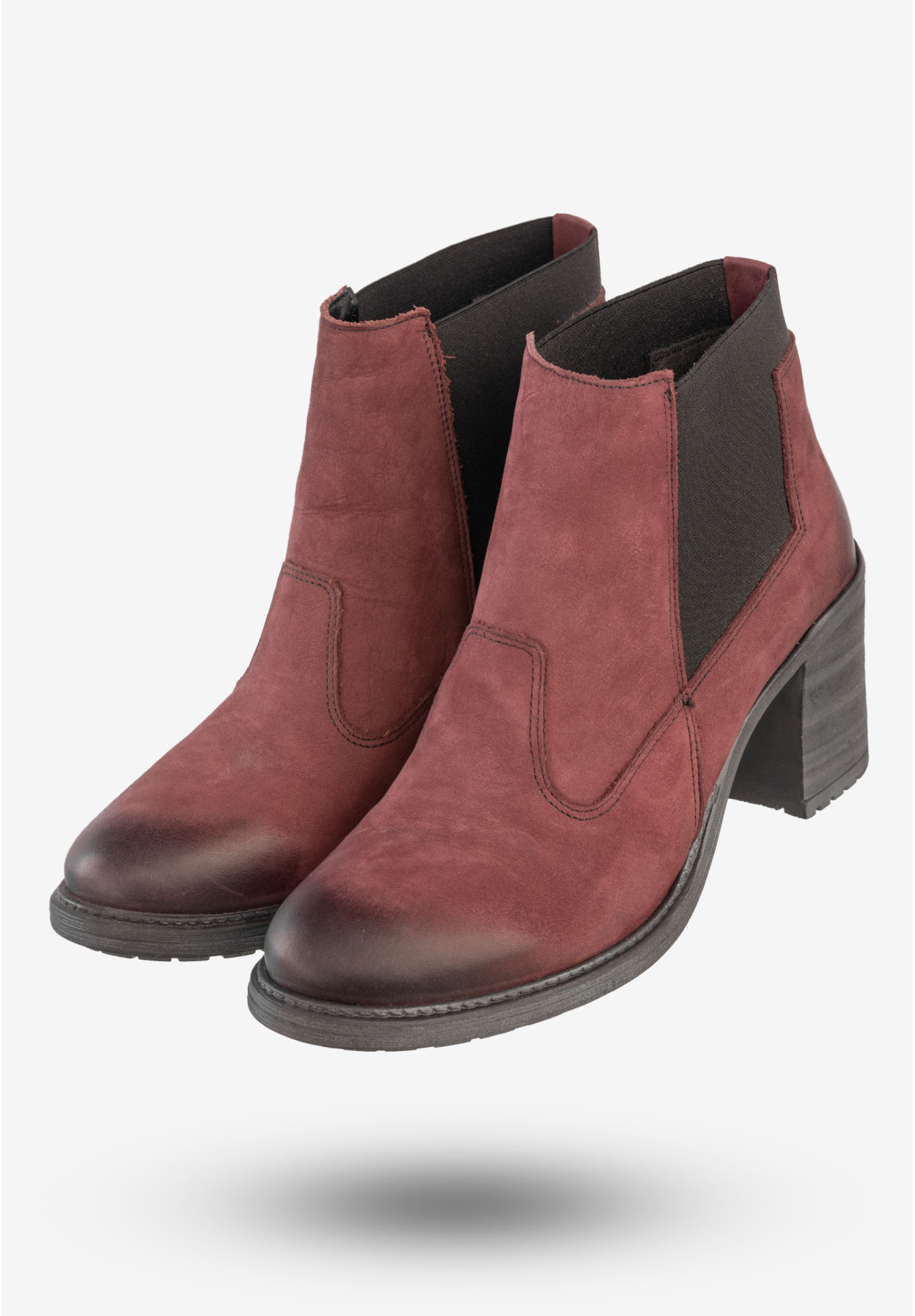 Botki Damskie Skórzane Buty Na Klocku Rammit Bordowe 930/5