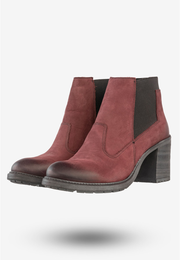 Botki Damskie Skórzane Buty Na Klocku Rammit Bordowe 930/5