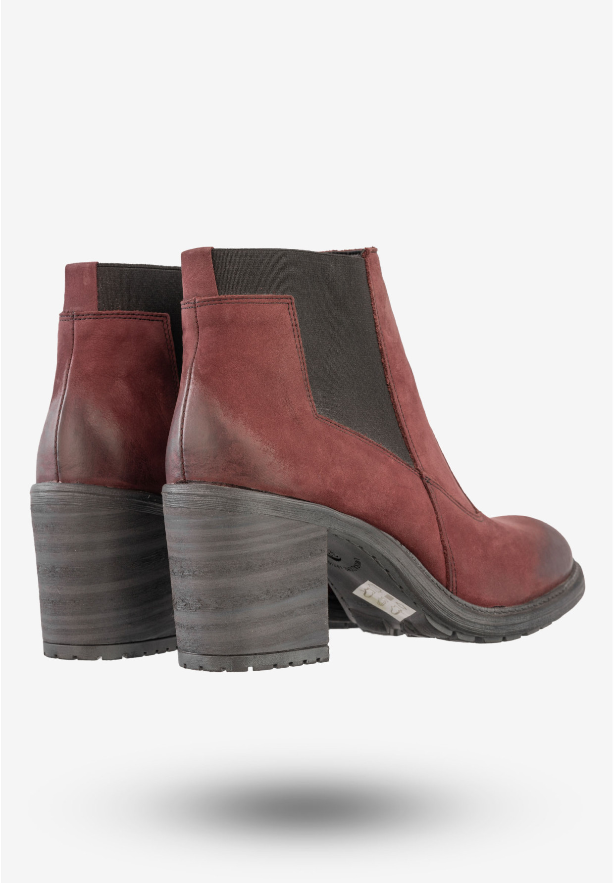 Botki Damskie Skórzane Buty Na Klocku Rammit Bordowe 930/5