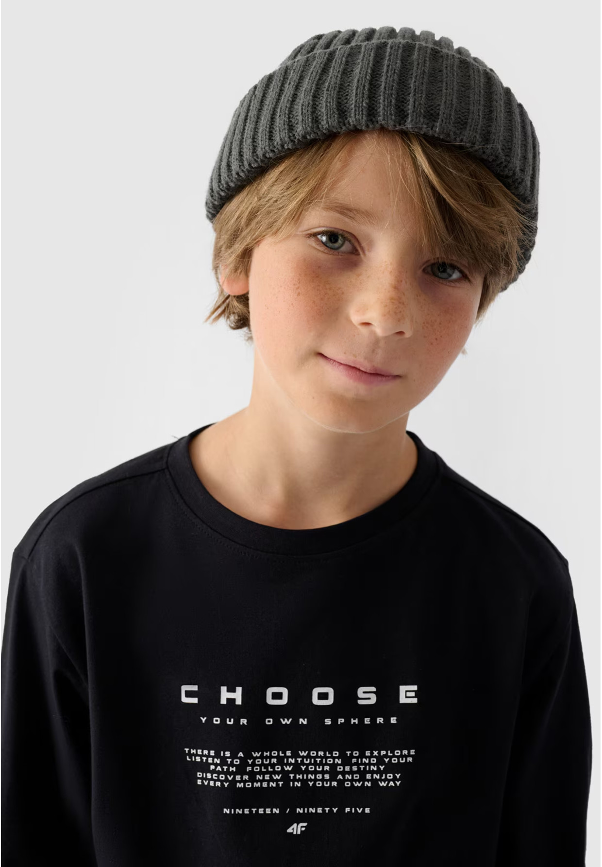 Longsleeve Chłopięcy 4F Regular Z Nadrukiem Czarny 4FJWAW24TLONM294
